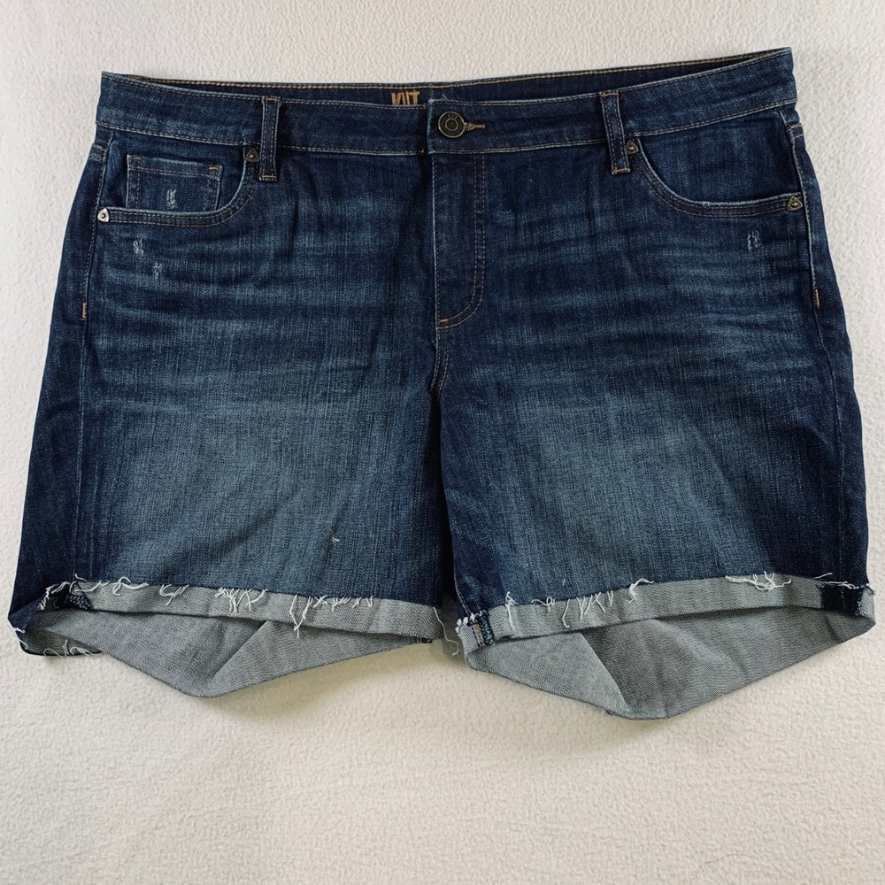 Kut from the Kloth Katy Boyfriend Shorts Women's 14W Dark Wash Distressed Cuffed